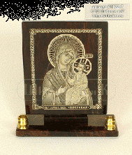 Sv35-00147 Икона Богоматерь Иверская настольная прямоугольная с 2 подсвечниками обсидиан 90*30*100мм