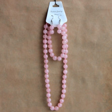 Набор Бусы, браслет, серьги из натурального камня Розовый кварц, 8 мм.