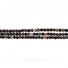 Бусины каменные, агат, черно-коричневый, 3.6-4мм, 105 шт., низка