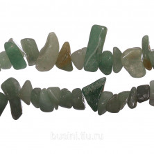 Бусины каменные, авантюрин, зеленый, 6*2 - 18*9мм, неправильной формы, 70 шт., низка