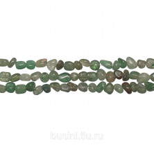 Бусины каменные, авантюрин, зеленый, 3-7мм, неправильной формы, 80 шт., низка