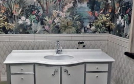Столешница в ванную комнату из чешского агломерата CRYSTAL ABSOLUTE WHITE.