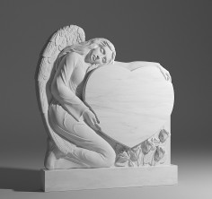 Памятник резной "Ангел на сердце с розами" из натурального мрамора. размеры стелы 100*90*15